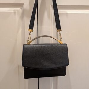 Black Structured Top-Handle Crossbody Leather Bag